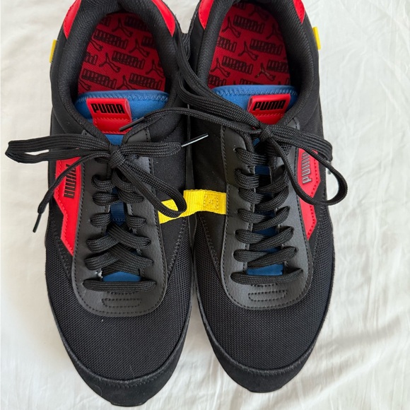 Puma Future Rider Neon Play Black and Red sneakers with Yellow Highlights - Picture 1 of 7